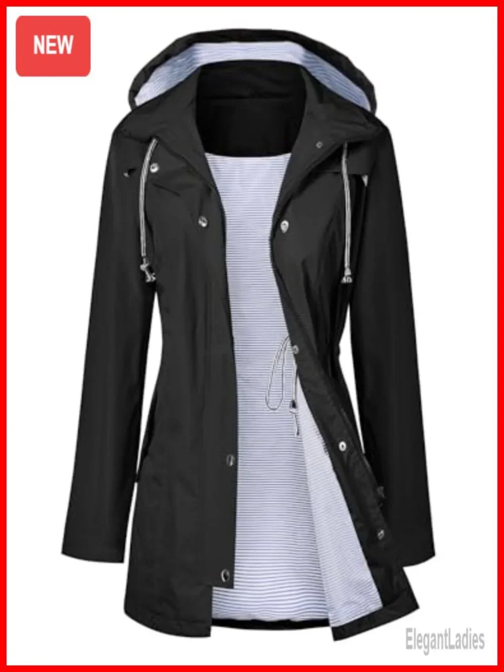 Waterproof Long Hooded Trench Coat Lined Windbreaker Travel Jacket